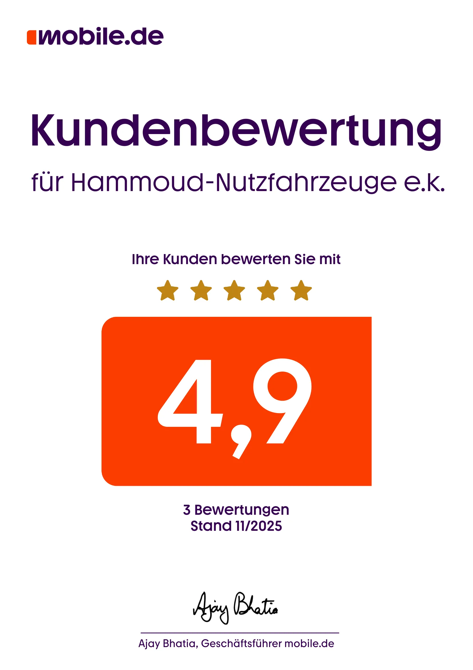 Kundenbewertung 4.9 Sterne